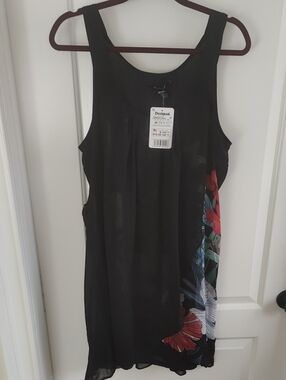 Desigual Black Floral-Trim Sleeveless Dress NWT